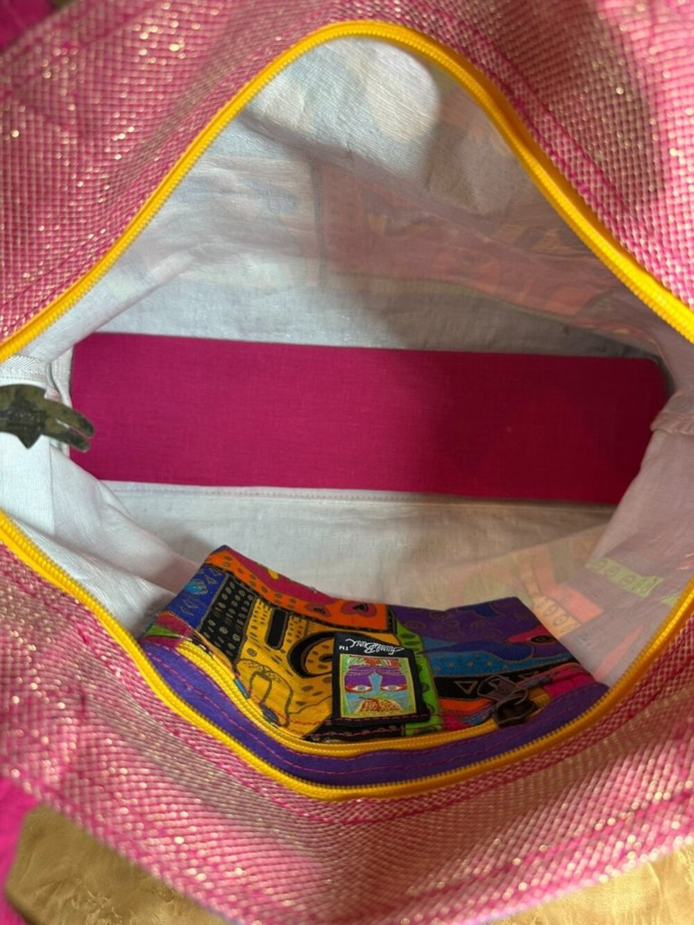 Laurel Burch Colorful Dog Canvas Tote Bag Large Zip Top Shoulder Bag w/ Charms - Picture 6 of 8